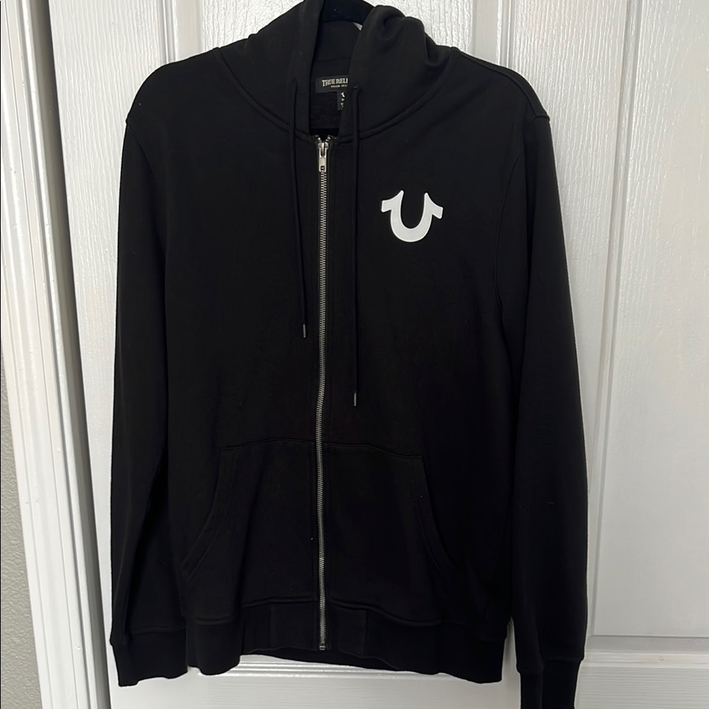 True Religion Black Hoodie with Logo Mens sz Medium - Picture 2 of 6